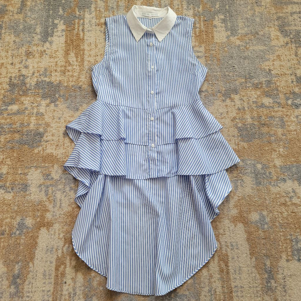 English Factory Striped Collared High Low Ruffle Button Up Blouse Women's Small